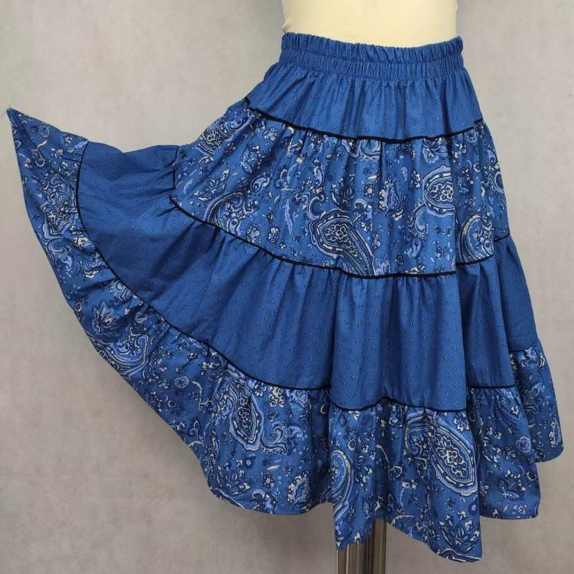 Jupe provencale a volants bleu natie