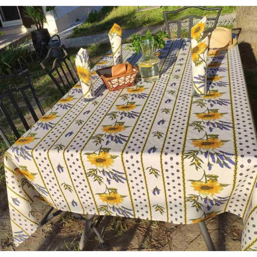 Nappe provençale, Rameaux d'olives, jaune, ronde 160 cm, 100